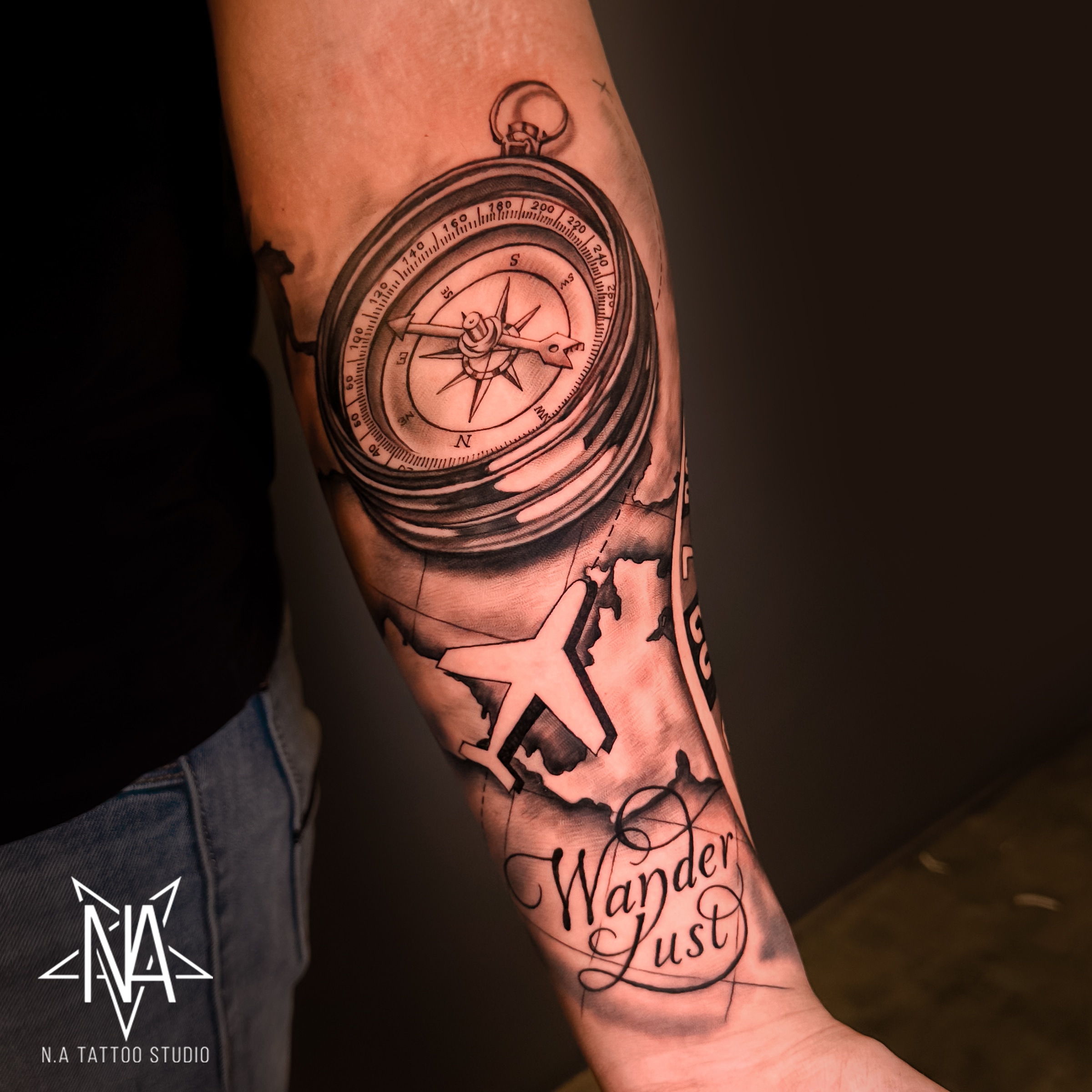 Compass inspired travel tattoo